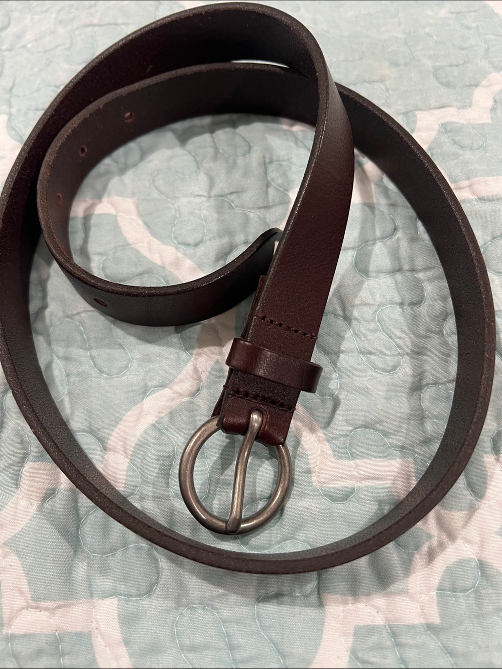 Classic Dark Brown Leather Belt with Round Metal Buckle